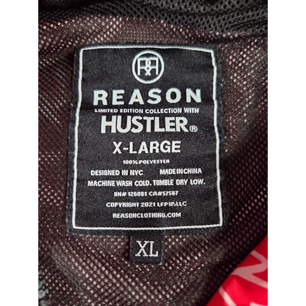 Reason Jacket Mens Extra Large Red Blue Hustler Edition AOP Windbreaker Hooded